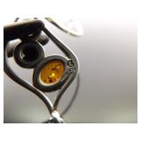 .925 Sterling Silver Amber Cabochon Bracelet