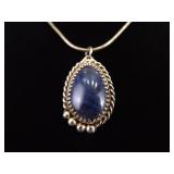 .925 Sterling Silver Sodalite Cabochon Pendant Necklace