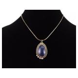 .925 Sterling Silver Sodalite Cabochon Pendant Necklace