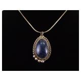 .925 Sterling Silver Sodalite Cabochon Pendant Necklace