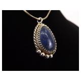 .925 Sterling Silver Sodalite Cabochon Pendant Necklace