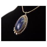 .925 Sterling Silver Sodalite Cabochon Pendant Necklace