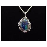.925 Sterling Silver Azurite Pendant Necklace