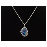 .925 Sterling Silver Azurite Pendant Necklace