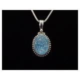 .925 Sterling Silver Aqua Crystal Pendant Necklace