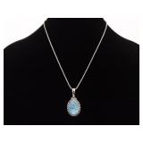 .925 Sterling Silver Aqua Crystal Pendant Necklace