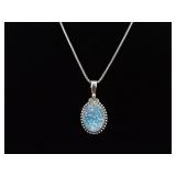.925 Sterling Silver Aqua Crystal Pendant Necklace