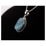.925 Sterling Silver Aqua Crystal Pendant Necklace