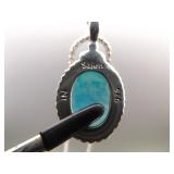 .925 Sterling Silver Aqua Crystal Pendant Necklace