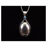 .925 Sterling Silver Sodalite Cabochon Locket Pendant Necklace