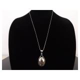 .925 Sterling Silver Sodalite Cabochon Locket Pendant Necklace