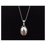 .925 Sterling Silver Sodalite Cabochon Locket Pendant Necklace