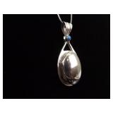 .925 Sterling Silver Sodalite Cabochon Locket Pendant Necklace