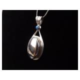 .925 Sterling Silver Sodalite Cabochon Locket Pendant Necklace