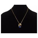 .925 Sterling Silver Sapphire Crystal Vermeil Pendant Necklace