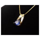 .925 Sterling Silver Sapphire Crystal Vermeil Pendant Necklace