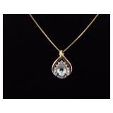 .925 Sterling Silver Topaz Diamond Accented Vermeil Pendant Necklace
