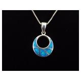 .925 Sterling Silver Inlayed Opal Shield Pendant Necklace