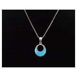 .925 Sterling Silver Inlayed Opal Shield Pendant Necklace