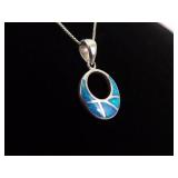 .925 Sterling Silver Inlayed Opal Shield Pendant Necklace