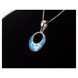 .925 Sterling Silver Inlayed Opal Shield Pendant Necklace