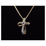 .925 Sterling Silver Topaz Cross Vermeil Pendant Necklace