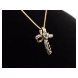 .925 Sterling Silver Topaz Cross Vermeil Pendant Necklace