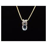 .925 Sterling Silver Topaz and Diamond Accented Vermeil Pendant Necklace