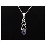 .925 Sterling Silver Amethyst Cabochon Pendant Necklace