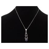 .925 Sterling Silver Amethyst Cabochon Pendant Necklace