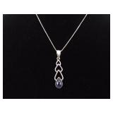 .925 Sterling Silver Amethyst Cabochon Pendant Necklace