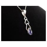 .925 Sterling Silver Amethyst Cabochon Pendant Necklace