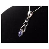 .925 Sterling Silver Amethyst Cabochon Pendant Necklace