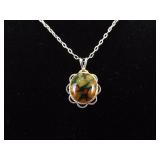 .925 Sterling Silver Jasper Cabochon Pendant Necklace