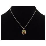 .925 Sterling Silver Jasper Cabochon Pendant Necklace