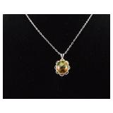 .925 Sterling Silver Jasper Cabochon Pendant Necklace