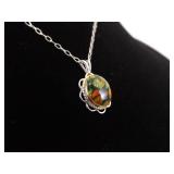 .925 Sterling Silver Jasper Cabochon Pendant Necklace