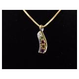 .925 Sterling Silver Multi Colored Stone Diamond Accented Vermeil Pendant Necklace