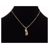.925 Sterling Silver Multi Colored Stone Diamond Accented Vermeil Pendant Necklace