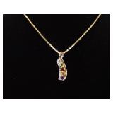 .925 Sterling Silver Multi Colored Stone Diamond Accented Vermeil Pendant Necklace
