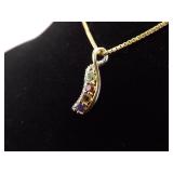 .925 Sterling Silver Multi Colored Stone Diamond Accented Vermeil Pendant Necklace