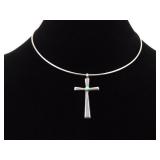 .925 Sterling Silver Turquoise Cabochon Cross Pendant Necklace
