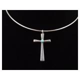 .925 Sterling Silver Turquoise Cabochon Cross Pendant Necklace