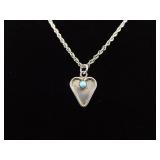 .925 Sterling Silver Turquoise Cabochon Heart Pendant Necklace