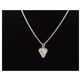 .925 Sterling Silver Turquoise Cabochon Heart Pendant Necklace