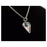 .925 Sterling Silver Turquoise Cabochon Heart Pendant Necklace