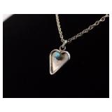 .925 Sterling Silver Turquoise Cabochon Heart Pendant Necklace