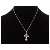 .925 Sterling Silver Multi Stone Cross Pendant Necklace