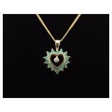 .925 Sterling Silver Emerald Diamond Accented Heart Vermeil Pendant Necklace
