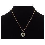 .925 Sterling Silver Emerald Diamond Accented Heart Vermeil Pendant Necklace